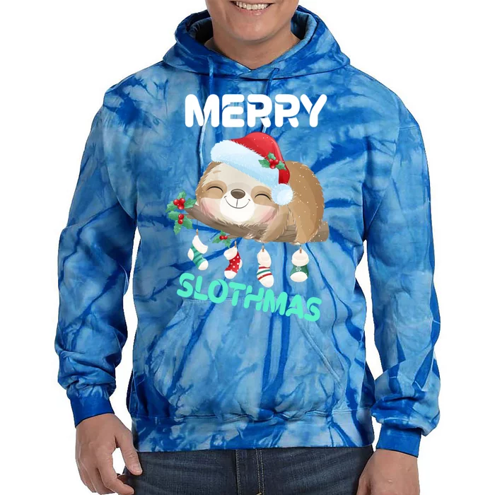 Merry Smile Slothmas Socks Tree Pajamas Funny Xmas Great Gift Tie Dye Hoodie