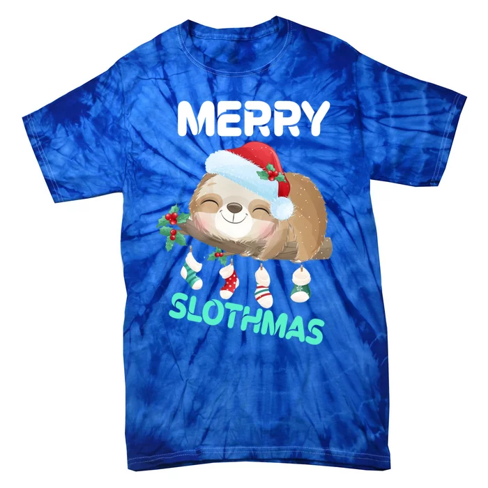 Merry Smile Slothmas Socks Tree Pajamas Funny Xmas Great Gift Tie-Dye T-Shirt