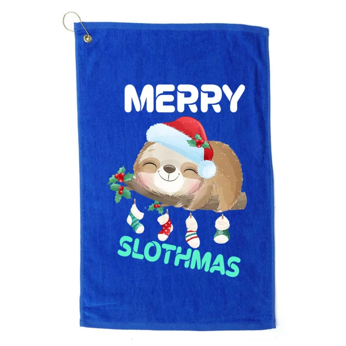 Merry Smile Slothmas Socks Tree Pajamas Funny Xmas Great Gift Platinum Collection Golf Towel