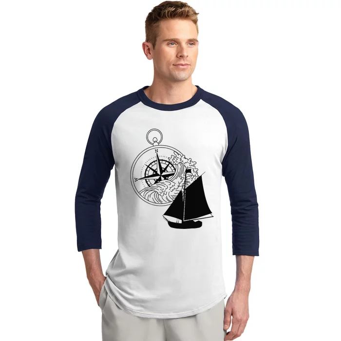 Maritime Sailing Ship Sailing Ships Ships Compass Ship Ahoy Baseball Sleeve Shirt