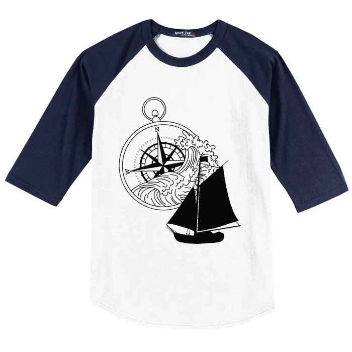 Maritime Sailing Ship Sailing Ships Ships Compass Ship Ahoy Baseball Sleeve Shirt