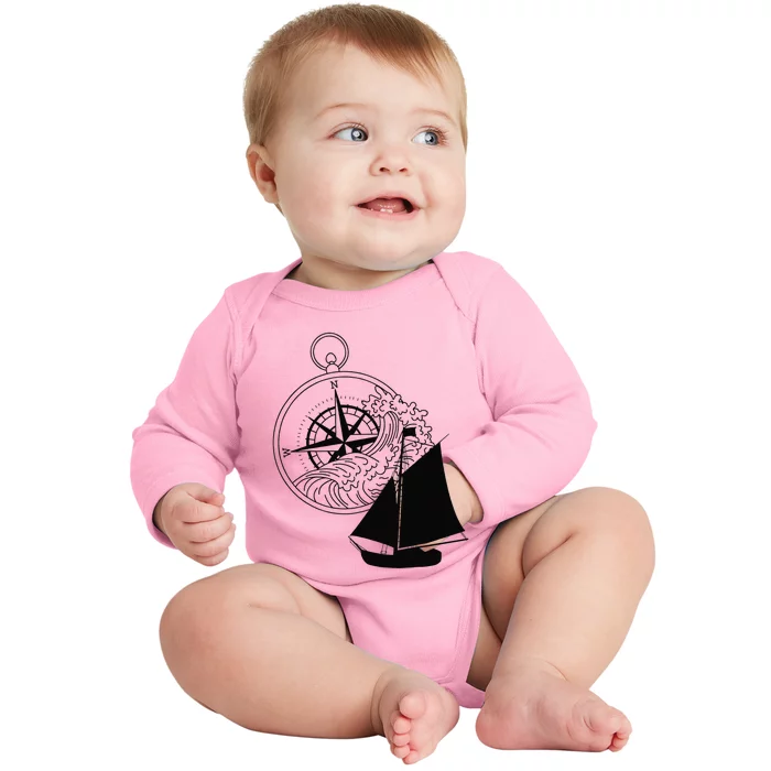 Maritime Sailing Ship Sailing Ships Ships Compass Ship Ahoy Baby Long Sleeve Bodysuit