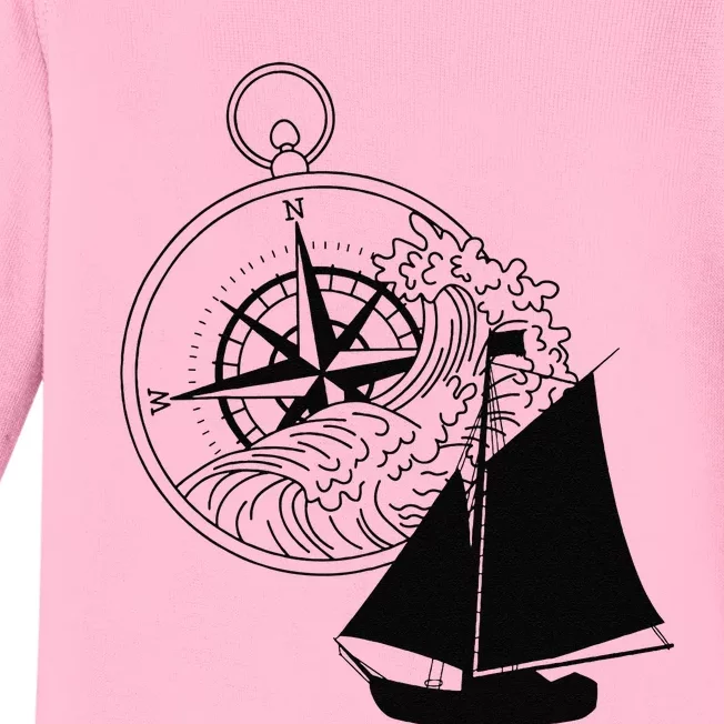 Maritime Sailing Ship Sailing Ships Ships Compass Ship Ahoy Baby Long Sleeve Bodysuit