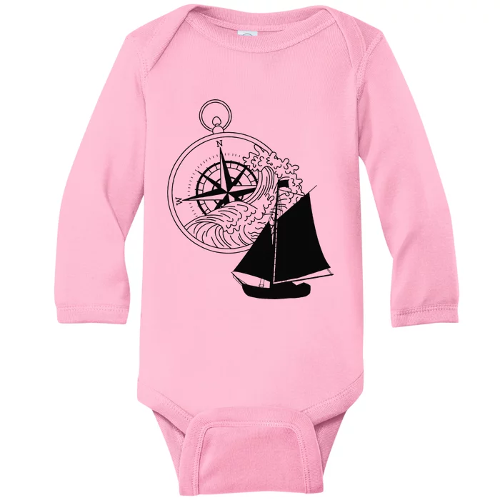 Maritime Sailing Ship Sailing Ships Ships Compass Ship Ahoy Baby Long Sleeve Bodysuit