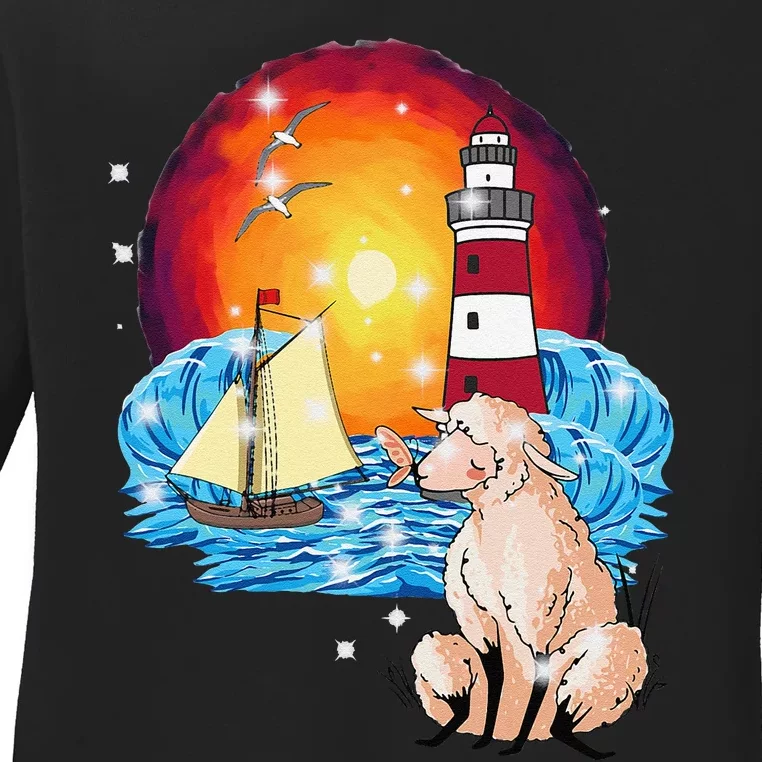 Maritime Shee.P Sailor Coast Lighthouse Sailing Ship Ladies Long Sleeve Shirt