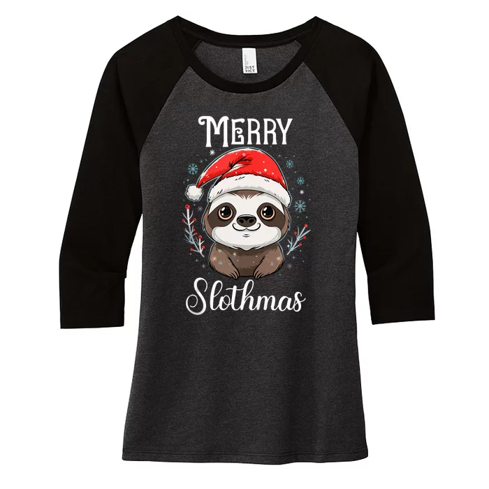 Merry Slothmas Sloth Christmas Tank Top Women's Tri-Blend 3/4-Sleeve Raglan Shirt