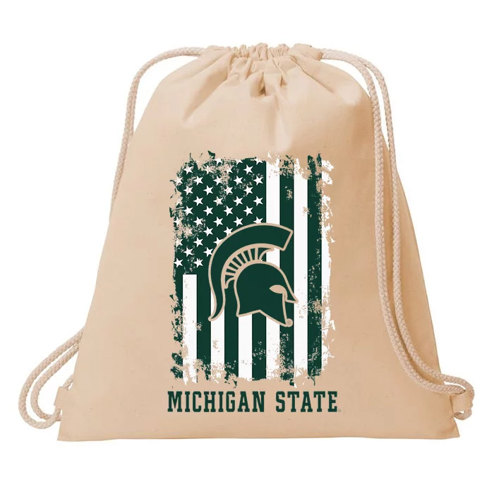 M.Ichigan State Spartans Patriotic Retro American Flag Drawstring Bag