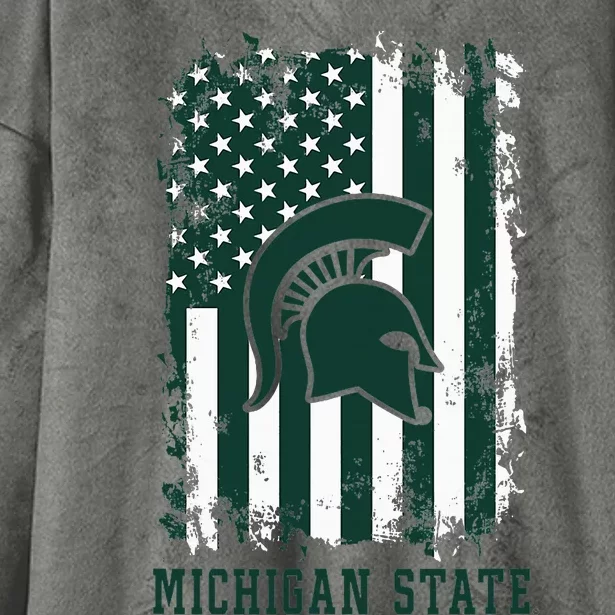 M.Ichigan State Spartans Patriotic Retro American Flag Hooded Wearable Blanket