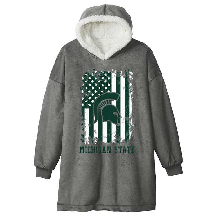 M.Ichigan State Spartans Patriotic Retro American Flag Hooded Wearable Blanket