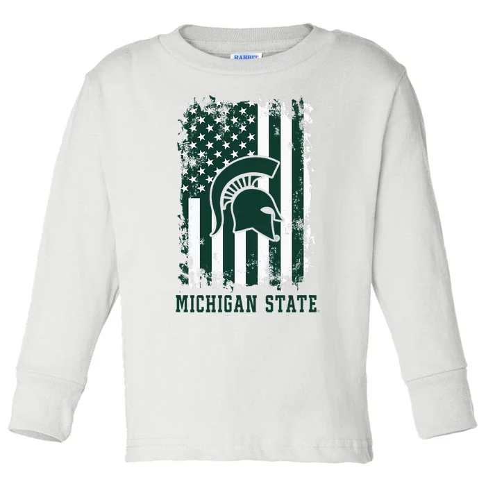 M.Ichigan State Spartans Patriotic Retro American Flag Toddler Long Sleeve Shirt