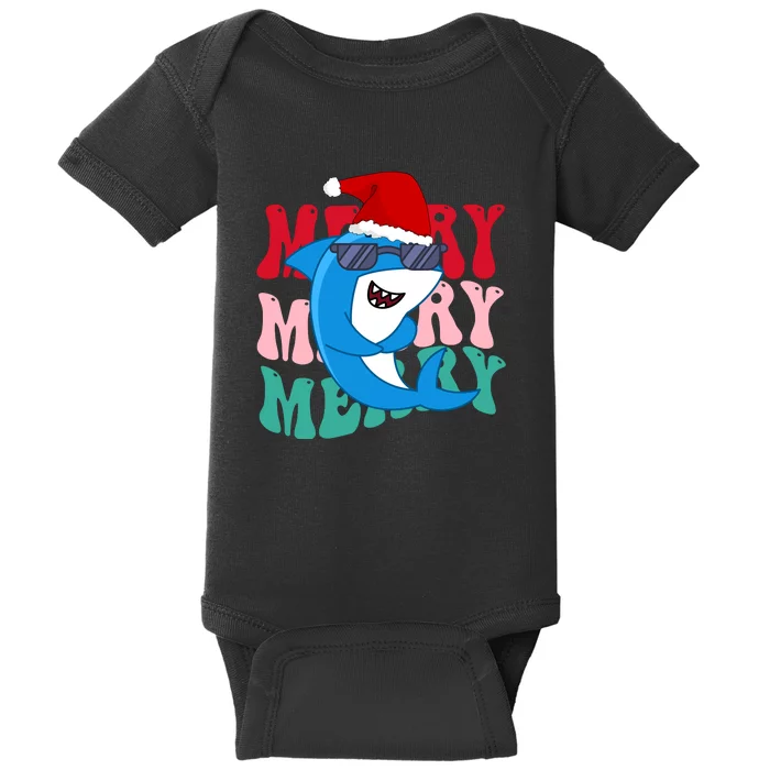 Merry Sharkmas Shark Santa Funny Christmas Baby Bodysuit