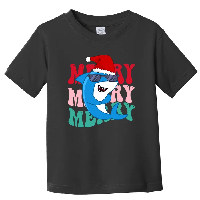 Merry Sharkmas Shark Santa Funny Christmas Toddler T-Shirt