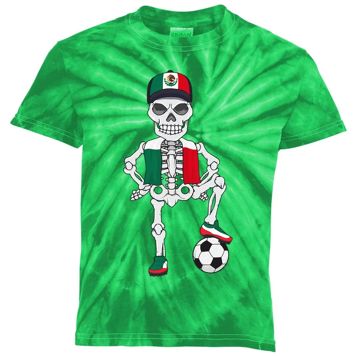 Mexico Soccer Skeleton Fan Team Kids Tie-Dye T-Shirt