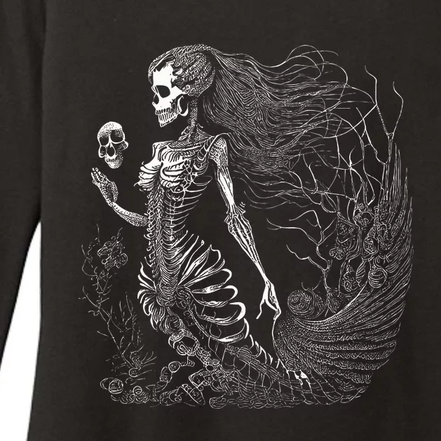 Mermaid Skeleton Scary Halloween Costume Womens CVC Long Sleeve Shirt