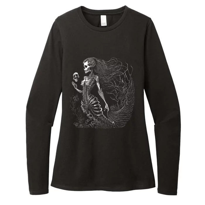 Mermaid Skeleton Scary Halloween Costume Womens CVC Long Sleeve Shirt