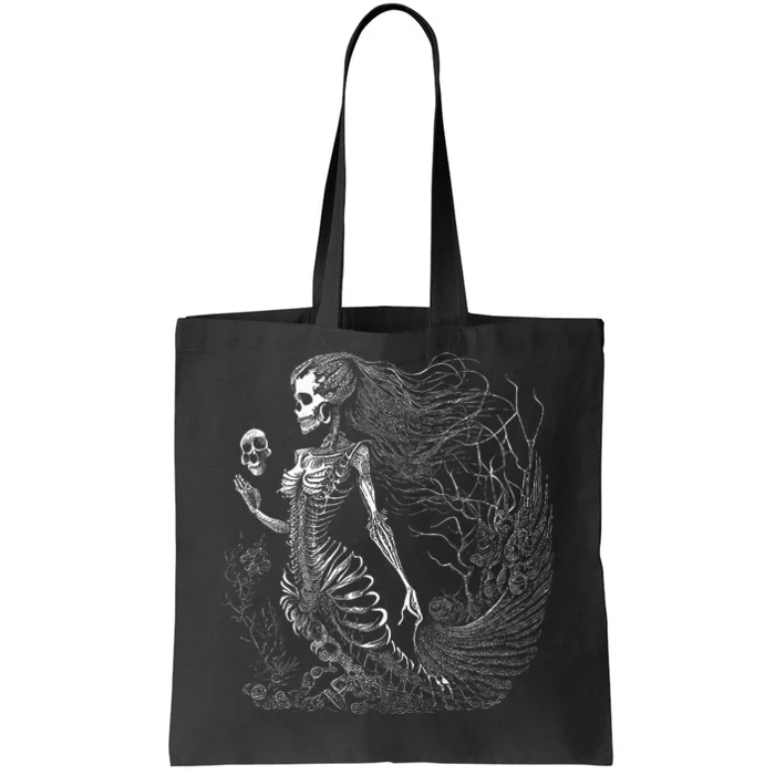 Mermaid Skeleton Scary Halloween Costume Tote Bag