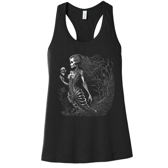 Mermaid Skeleton Scary Halloween Costume Women's Racerback Tank