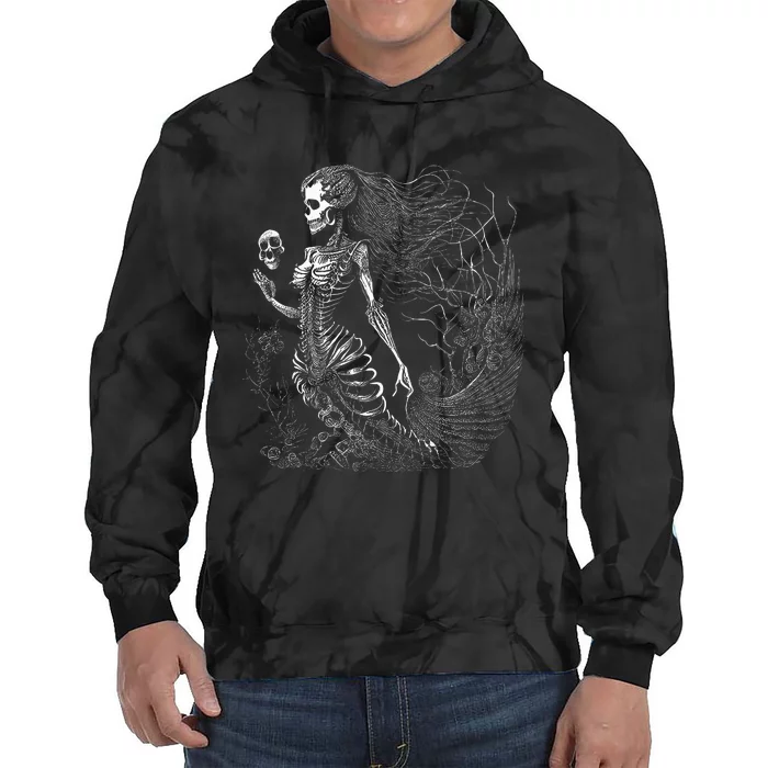 Mermaid Skeleton Scary Halloween Costume Tie Dye Hoodie