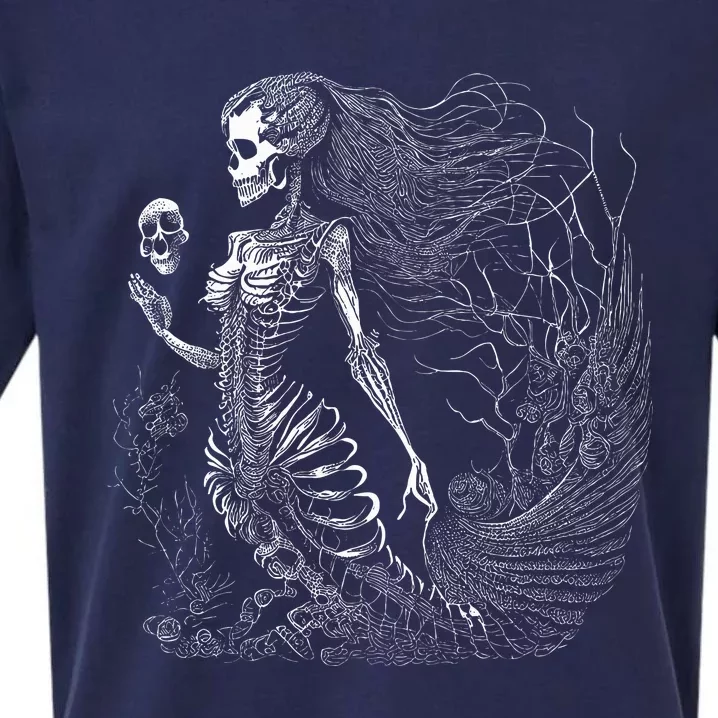 Mermaid Skeleton Scary Halloween Costume Sueded Cloud Jersey T-Shirt