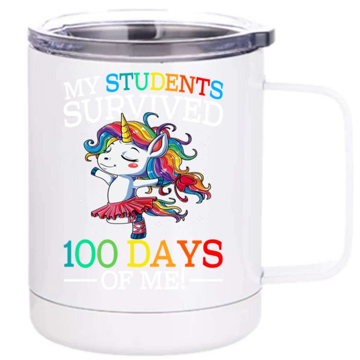 My Students Survived 100 Days Of Me 100 Days School Unicorn Cool Gift Front & Back 12oz Stainless Steel Tumbler Cup