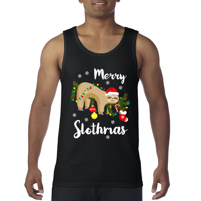 Merry Slothmas Sloth Lovers Christmas Pajamas Sloths Tank Top