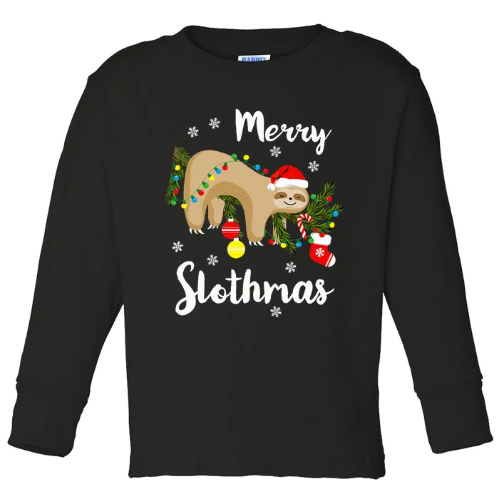 Merry Slothmas Sloth Lovers Christmas Pajamas Sloths Toddler Long Sleeve Shirt