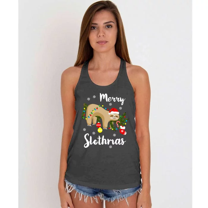 Merry Slothmas Sloth Lovers Christmas Pajamas Sloths Women's Knotted Racerback Tank