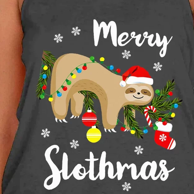 Merry Slothmas Sloth Lovers Christmas Pajamas Sloths Women's Knotted Racerback Tank