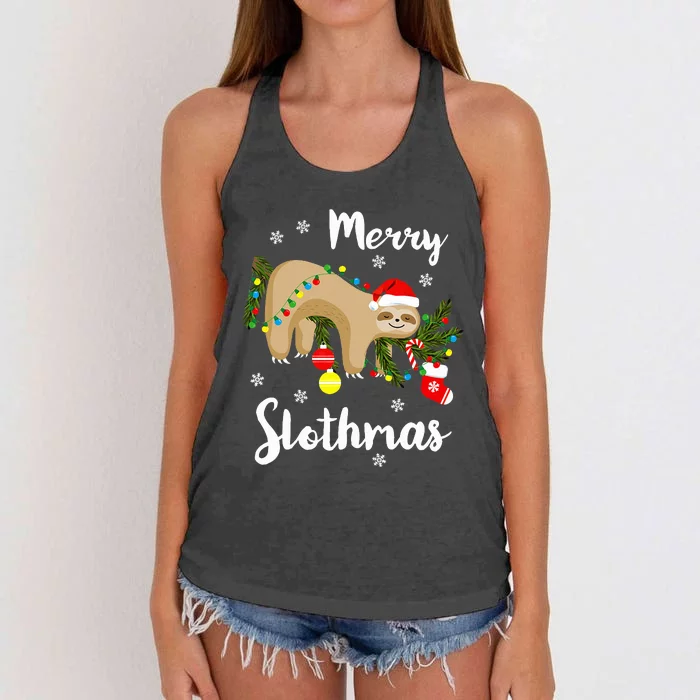 Merry Slothmas Sloth Lovers Christmas Pajamas Sloths Women's Knotted Racerback Tank