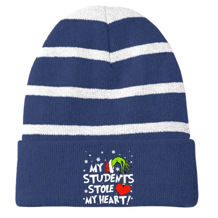 My Students Stole My Heart Christmas Striped Beanie with Solid Band