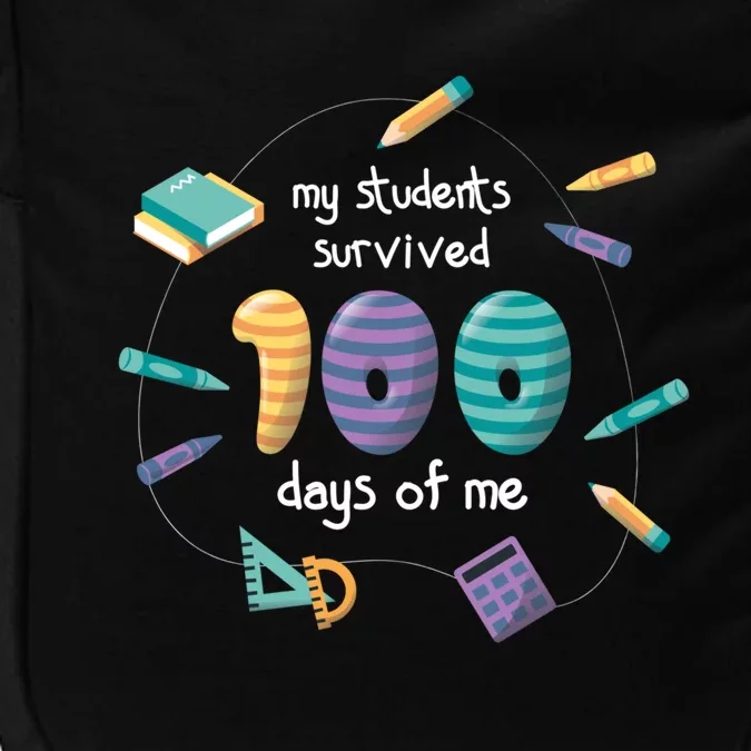 My Students Survived 100 Days Of Me Math History Teacher Funny Gift Impact Tech Backpack