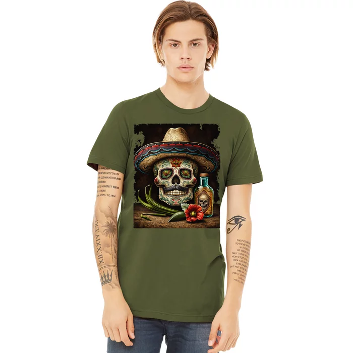 Mexican Sugar Skull Tequila Sombrero Cinco De Mayo Premium T-Shirt