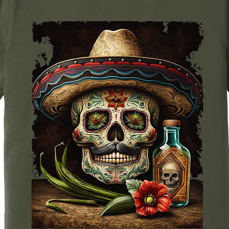 Mexican Sugar Skull Tequila Sombrero Cinco De Mayo Premium T-Shirt