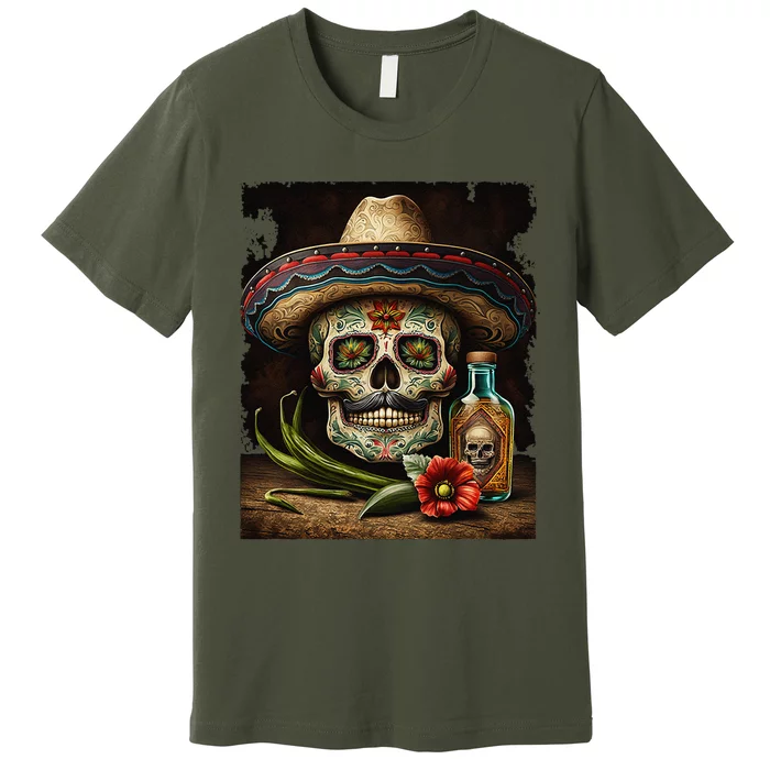 Mexican Sugar Skull Tequila Sombrero Cinco De Mayo Premium T-Shirt