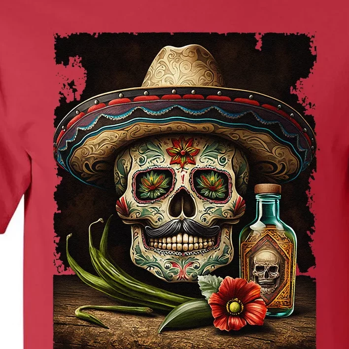 Mexican Sugar Skull Tequila Sombrero Cinco De Mayo Tall T-Shirt