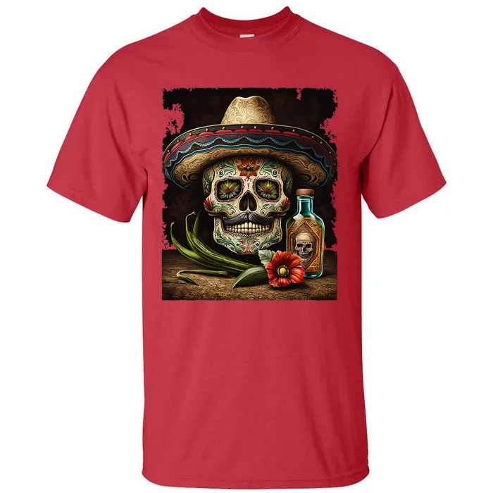 Mexican Sugar Skull Tequila Sombrero Cinco De Mayo Tall T-Shirt