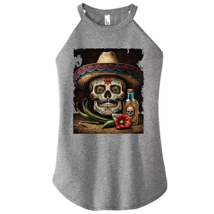 Mexican Sugar Skull Tequila Sombrero Cinco De Mayo Women’s Perfect Tri Rocker Tank