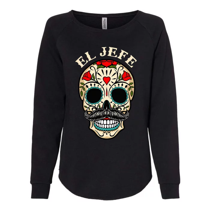 Mexican Sugar Skull Halloween Mask El Jefe Boss Day of the Dead Womens California Wash Sweatshirt