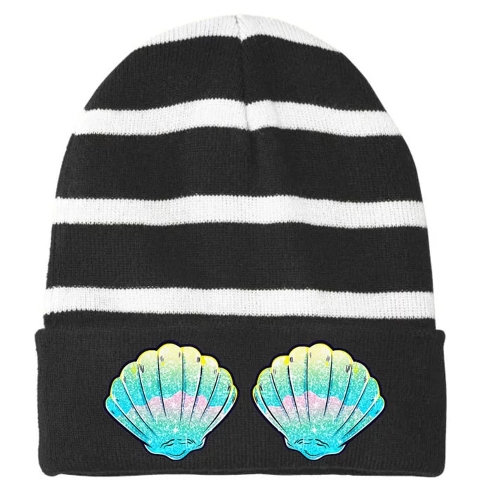 Mermaid Sea Shell Bra Birthday Costume Striped Beanie with Solid Band