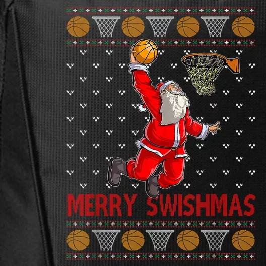 Merry Swishmas Santa Claus Playing Basketball Funny Christmas City Backpack