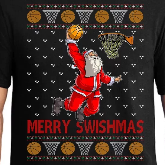 Merry Swishmas Santa Claus Playing Basketball Funny Christmas Pajama Set