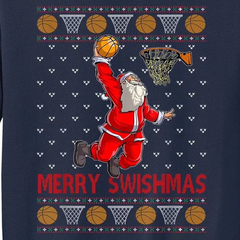 Merry Swishmas Santa Claus Playing Basketball Funny Christmas Sweatshirt