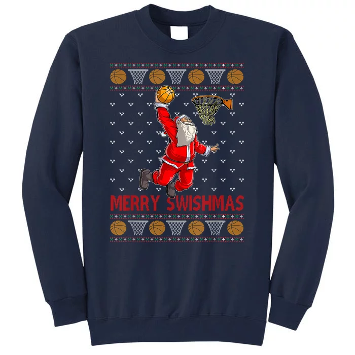 Merry Swishmas Santa Claus Playing Basketball Funny Christmas Tall Sweatshirt