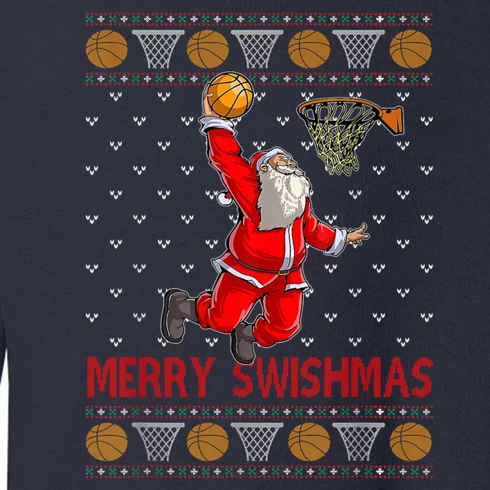 Merry Swishmas Santa Claus Playing Basketball Funny Christmas Toddler Sweatshirt