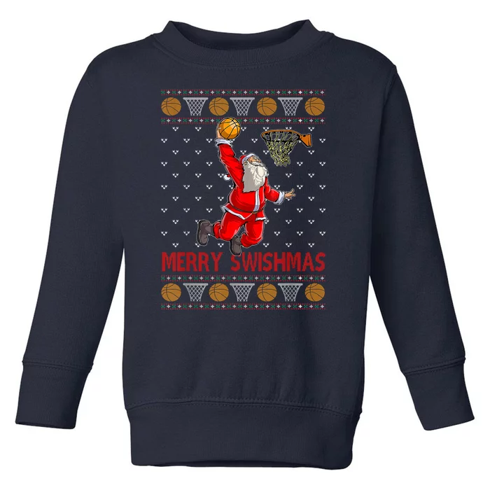 Merry Swishmas Santa Claus Playing Basketball Funny Christmas Toddler Sweatshirt