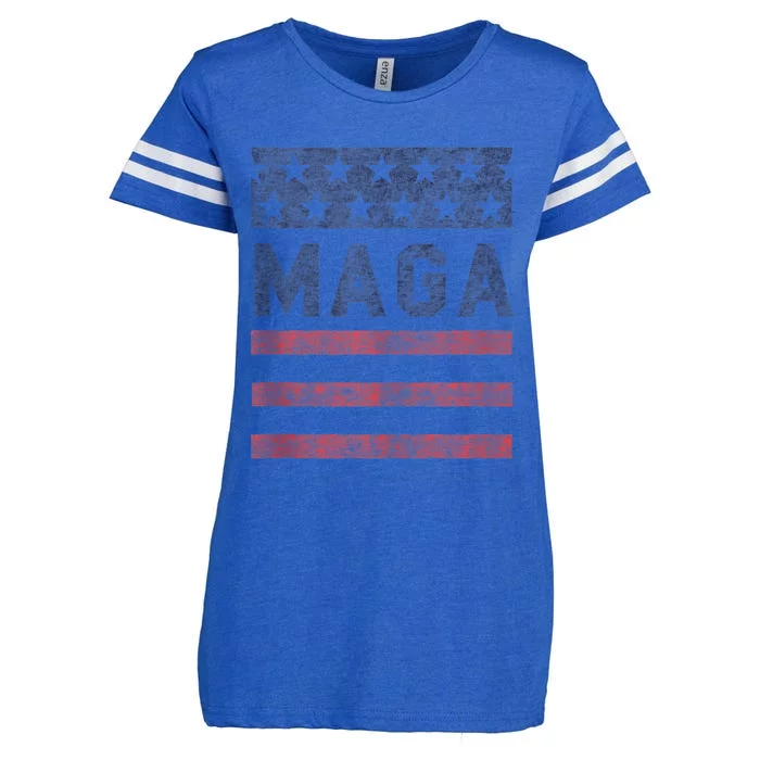 Maga Stars & Stripes Retro Vintage Distressed Usa Flag Graphic Enza Ladies Jersey Football T-Shirt