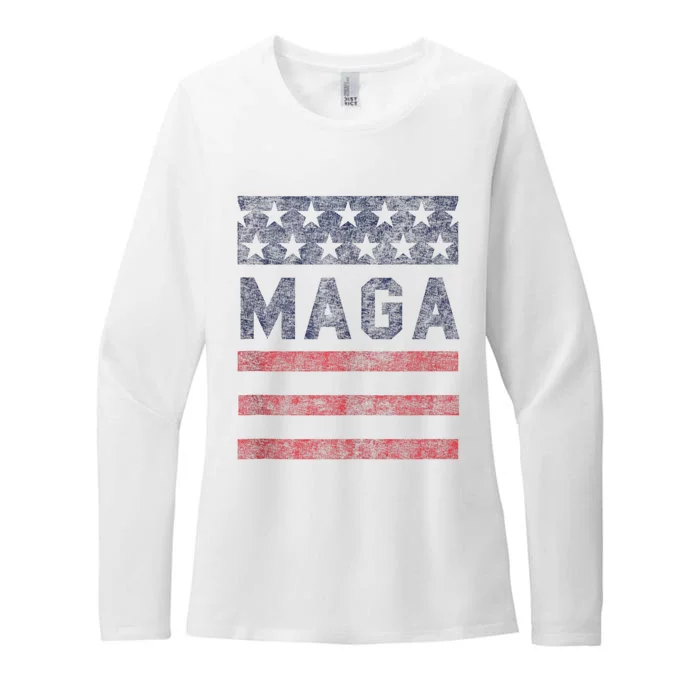 Maga Stars & Stripes Retro Vintage Distressed Usa Flag Graphic Womens CVC Long Sleeve Shirt