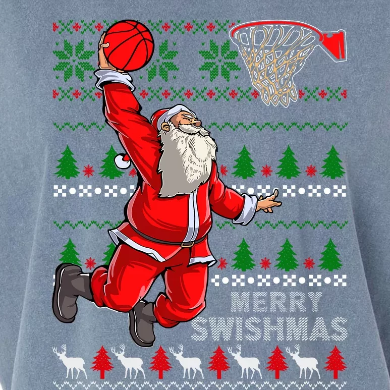 Merry Swishmas Santa Basketball Ball Ugly Christmas Sweater Garment-Dyed Women's Muscle Tee