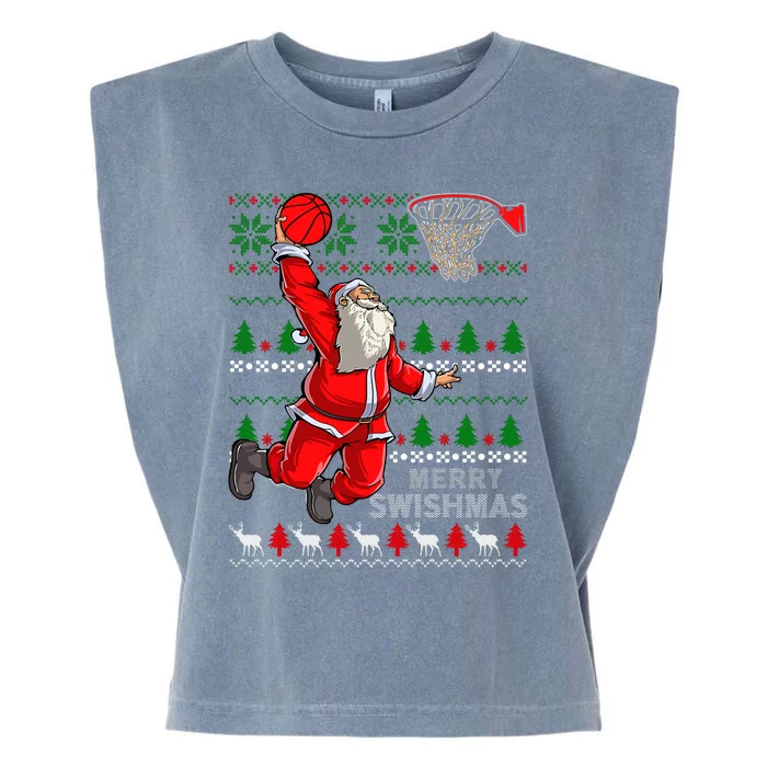 Merry Swishmas Santa Basketball Ball Ugly Christmas Sweater Garment-Dyed Women's Muscle Tee