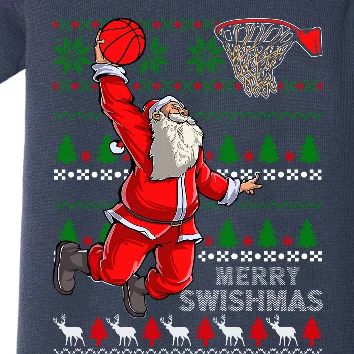 Merry Swishmas Santa Basketball Ball Ugly Christmas Sweater Baby Bodysuit